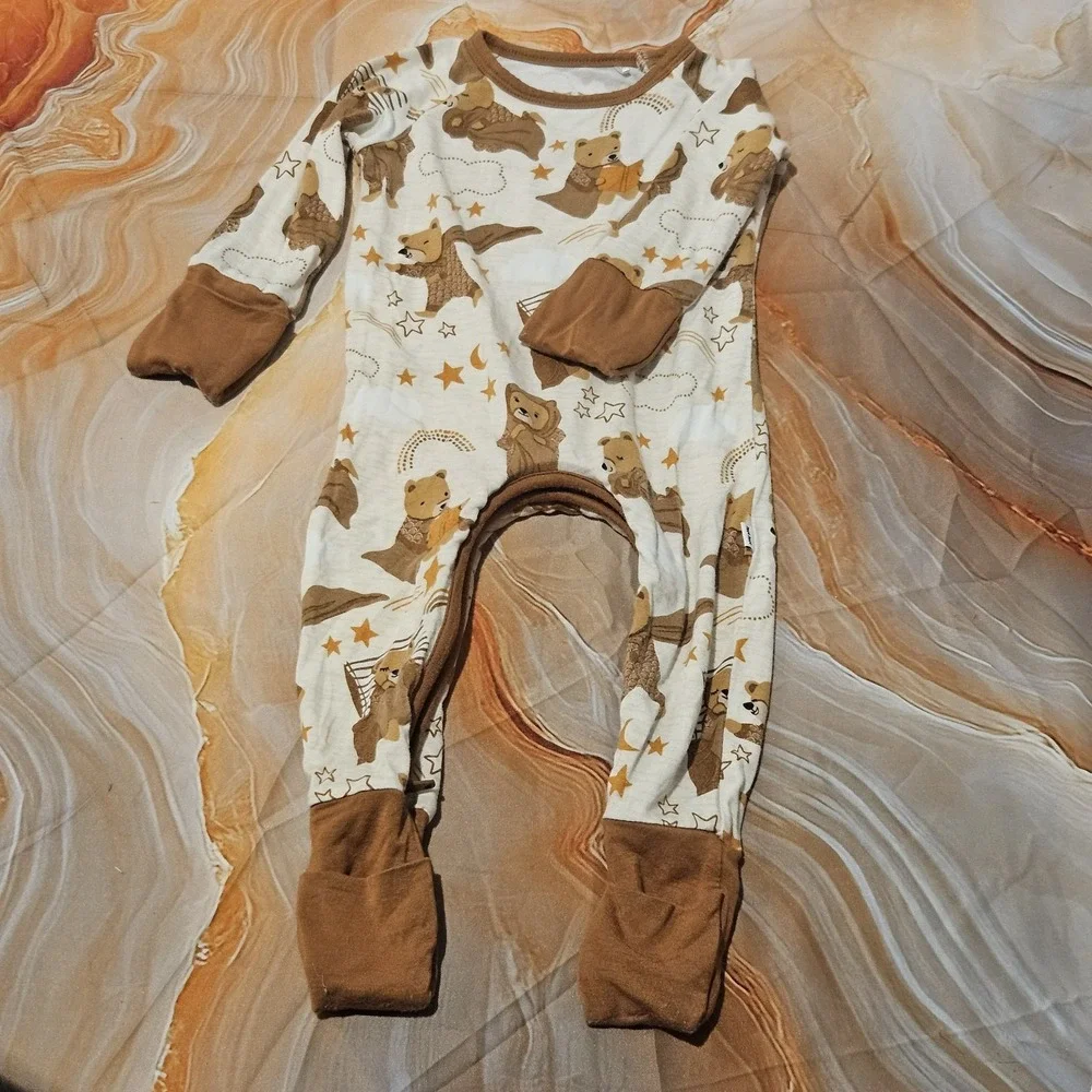 Little Sleepies Bearly Sleepy Crescent Zippy 0-3M Bamboo Pajamas